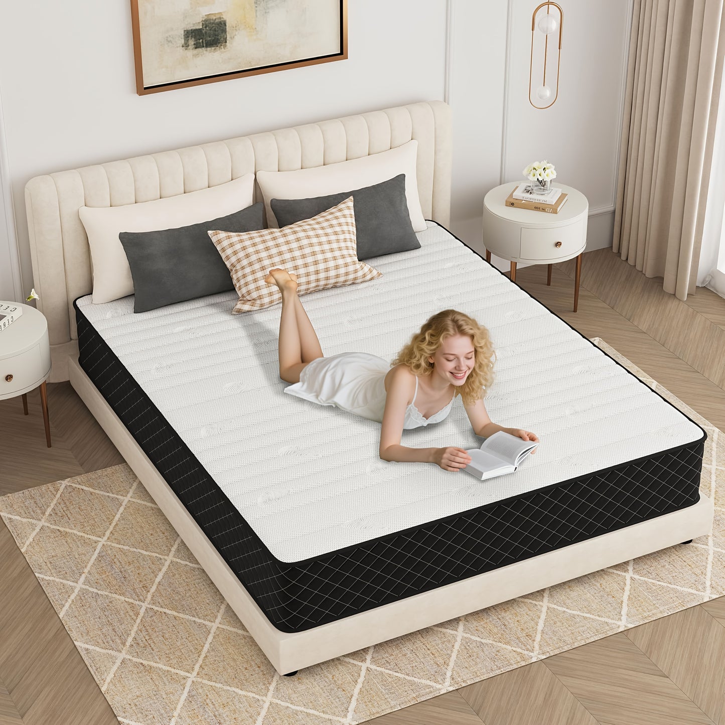Materasso 140 X 200, Materasso a Sfere con Rete Interne, Altezza 20 Cm, Materasso Ortopedico a 7 Zone con Schiuma Confortevole, Tessuto con Superficie Morbida, Materasso per Adulti, Durezza Media (H3)