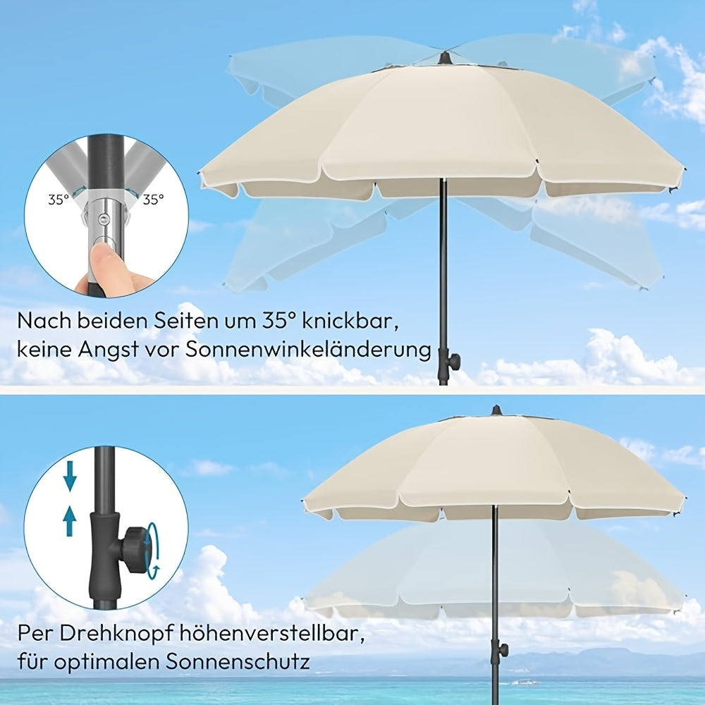 Ombrellone da spiaggia 1 pz, tenda da spiaggia, parasole da giardino, protezione UV, altezza e angolazione regolabili, peso 160g/m², con finestre di ventilazione, fornito con borsa portatile, per giardino, spiaggia, balcone (il diametro si riferisce al di