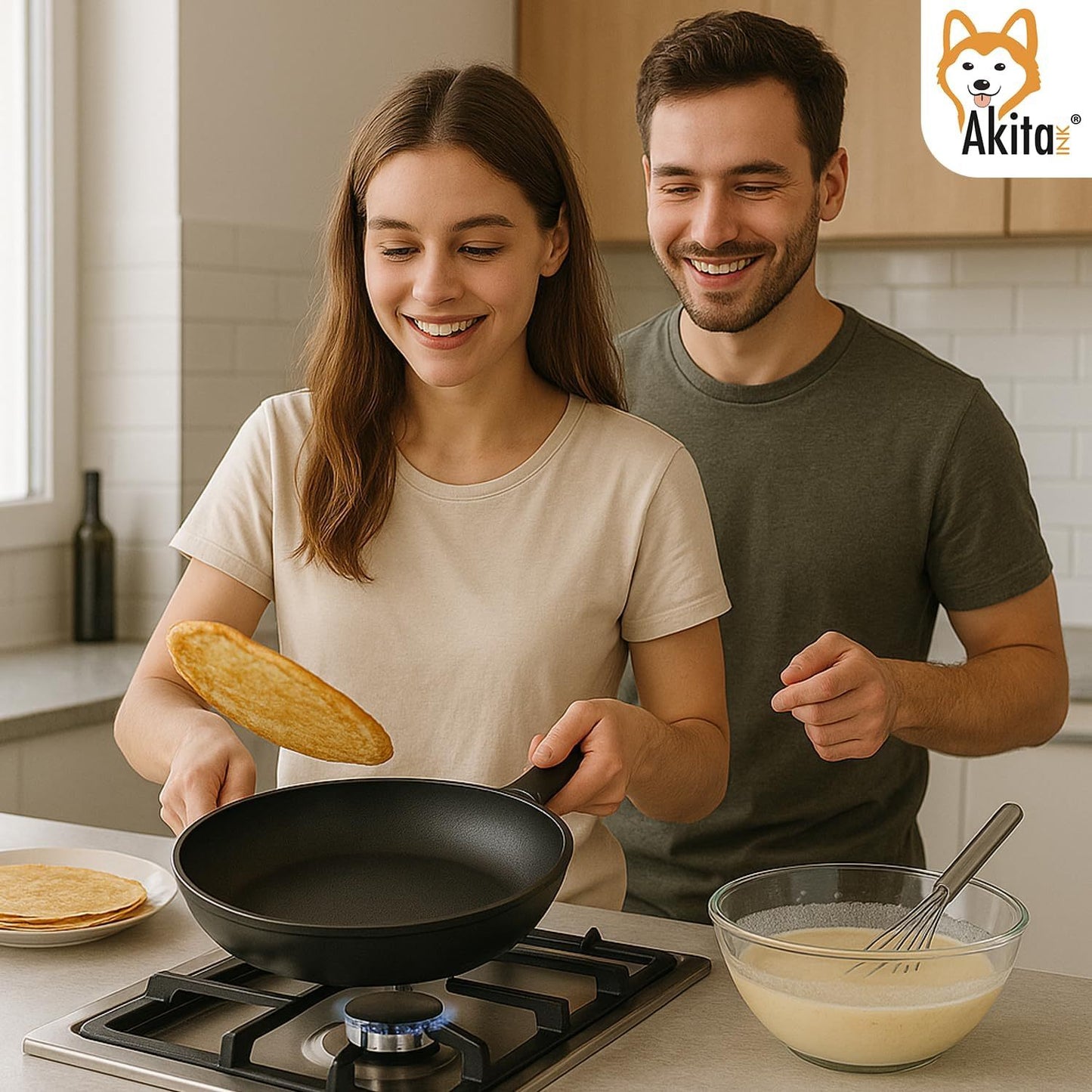 AKITAInk Set 4 Padelle Antiaderenti 16-20-24-28cm | Alluminio Leggero, Rivestimento PFOA Free, Fondo Antiaderente, Manici Soft Touch Made in Italy