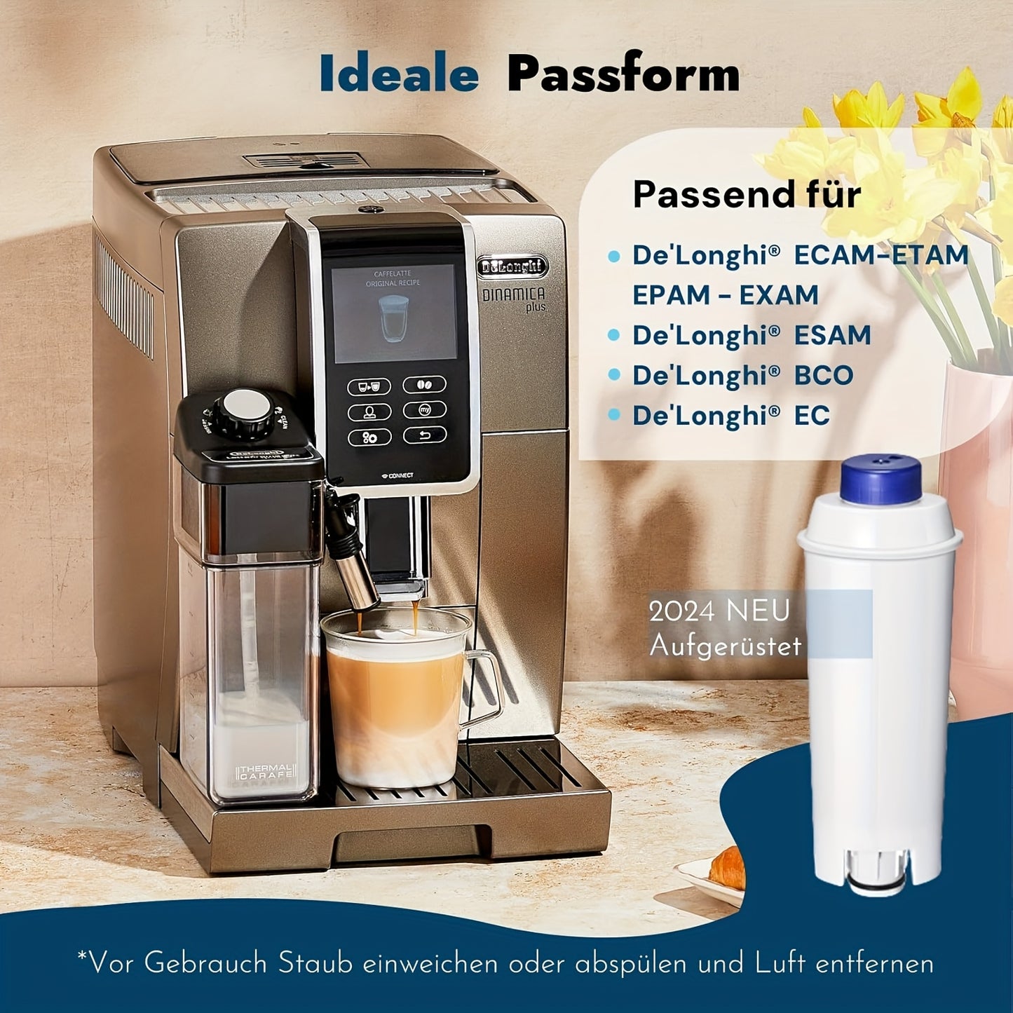 Set da 6 pezzi di filtri 'acqua di ricambio DLSC002 per DeLonghi - Compatibili con DeLonghi Magnifica Evo & S, Dinamica (Plus), Primadonna, Eletta Explorer - Sostituisce il filtro 'acqua De Longhi per macchine da caffè e macchine da espresso