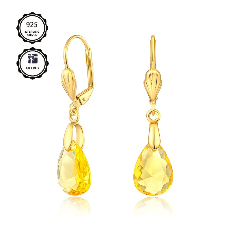 Magazzino Locale, Orecchini Pendenti da Donna in Argento Sterling 925 con Elegante Cristallo Artificiale Verde, Regalo Perfetto per San Valentino, Natale e Uso Quotidiano, Forniti con una Bellissima Scatola Regalo.