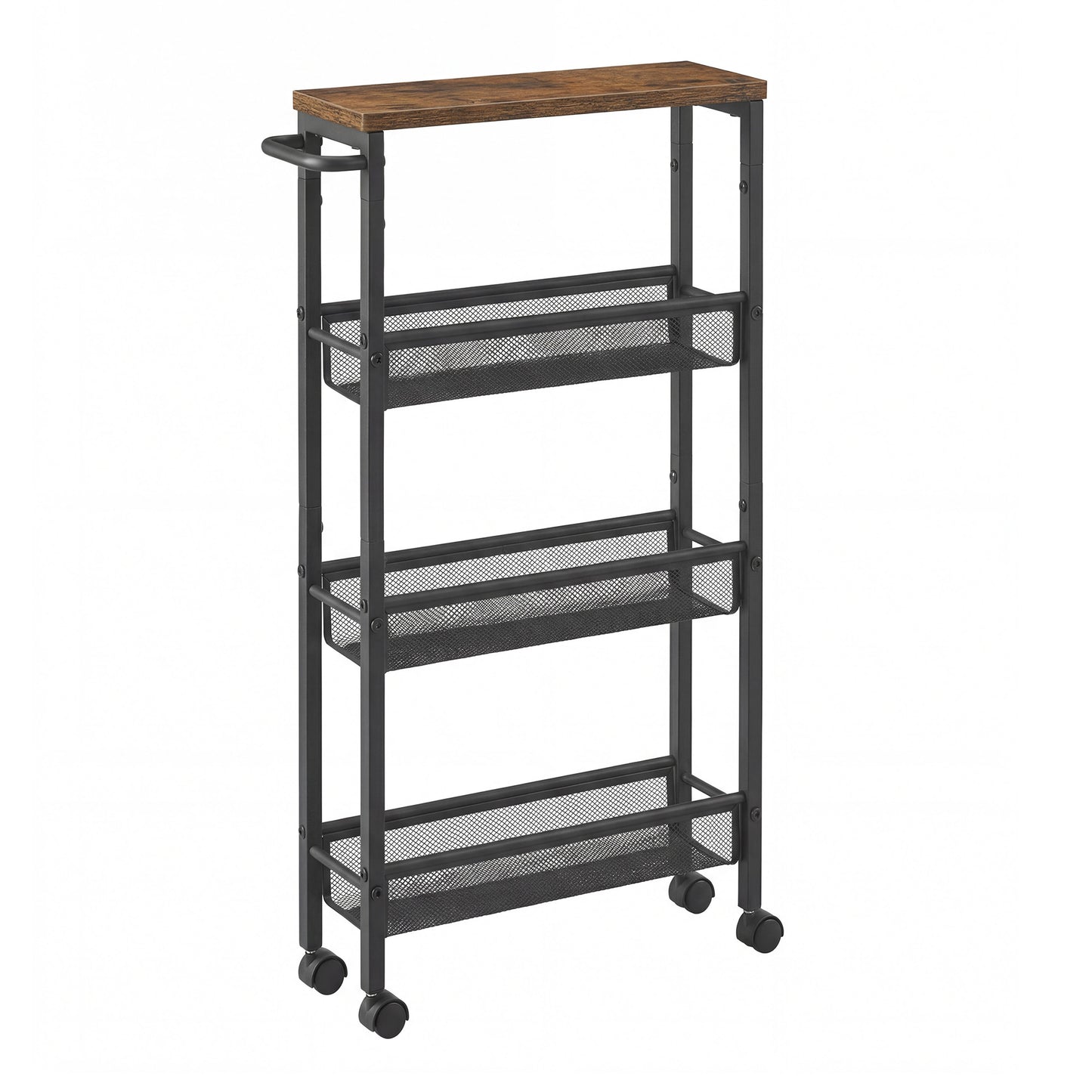 Carrello multiuso con rotelle, design sottile, si inserisce perfettamente negli spazi della cucina. Adatto per l'uso vicino alle cappe aspiranti, nei bagni e accanto ai frigoriferi.