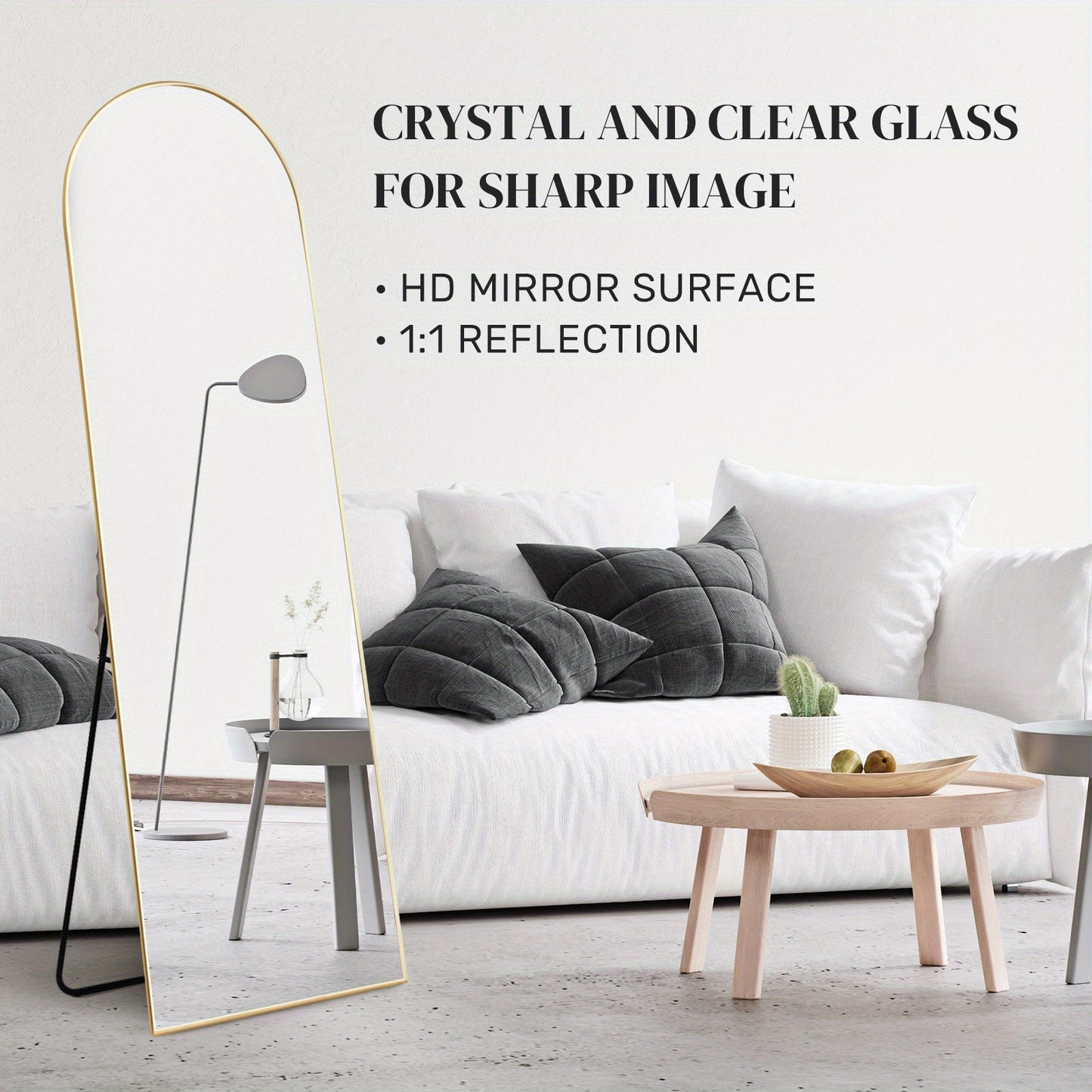 Specchio autoportante completo lunghezza facile da installare 53.34cm X 162.56cm con struttura in lega di alluminio nero dorato, specchio completo lunghezza con supporto, specchio da parete, specchio da appendere per decorare camera da letto, bagno, soggi