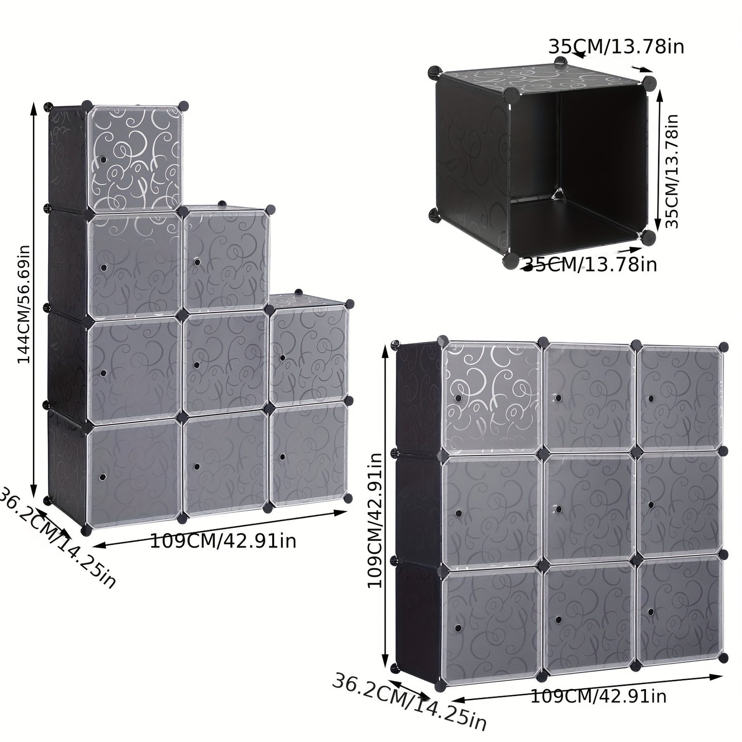 1 pz Armadio Scaffale Sistema di scaffalatura Scaffale Portaoggetti Scaffale con porta, 9 scomparti, Plastica, 111X37X111Cm, Scaffale verticale, Scaffale verticale