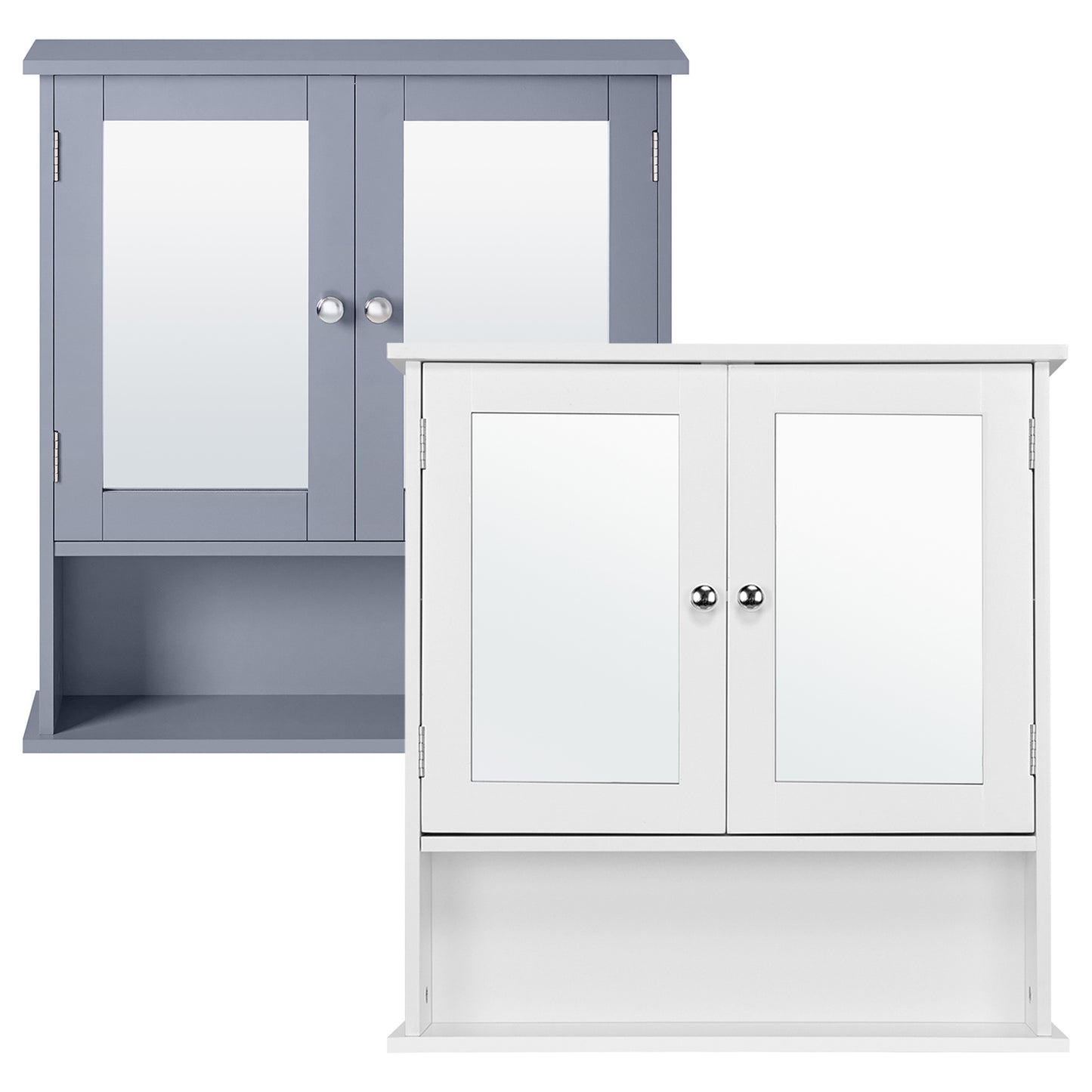 Armadietto Bagno Specchio da Muro Parete Mobile Bagno Sospeso con 2 Ante Mobiletto Pensile Mensola Ripiano Regolabile 58 x 56 x 13 cm