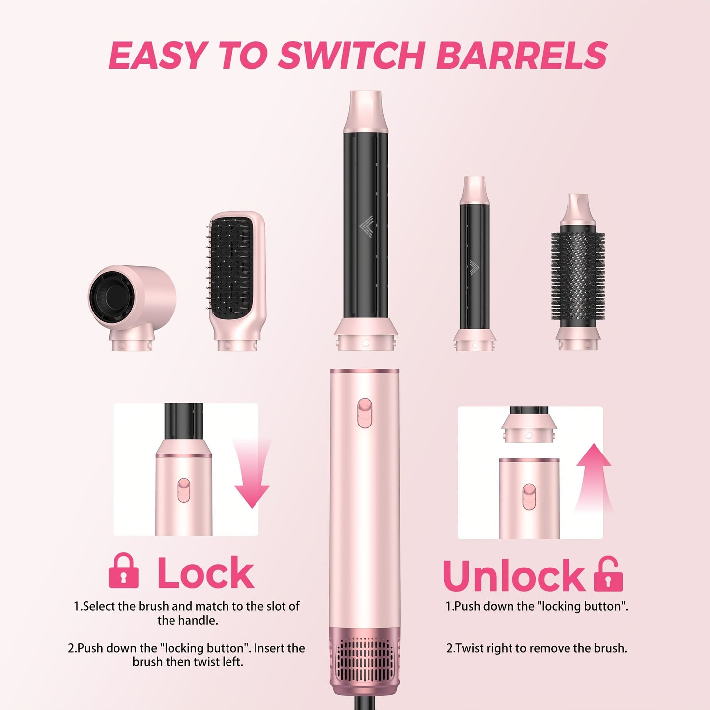 Hairstyler 5-In-1 Hair Styler Airbrush, Set Styler per Capelli con Spazzola Rotonda Asciugacapelli, Styler per Capelli con Aria Calda, Arricciacapelli, Spazzola Termica ad Aria per Capelli, Set Styler per Lisciare, Asciugare, Voluminizzare