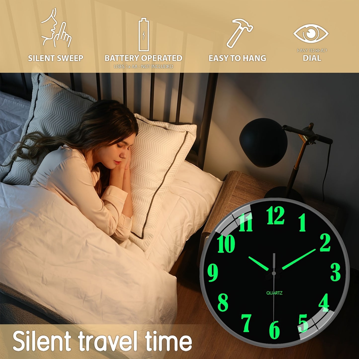 Orologio da parete al quarzo moderno minimalista da 12 pollici con movimento analogico luminoso/ e silenzioso senza ticchettio, alimentato a batteria, adatto per arredo soggiorno, camera da letto, cucina - Meccanismo, plastica/vetro, batteria non inclusa