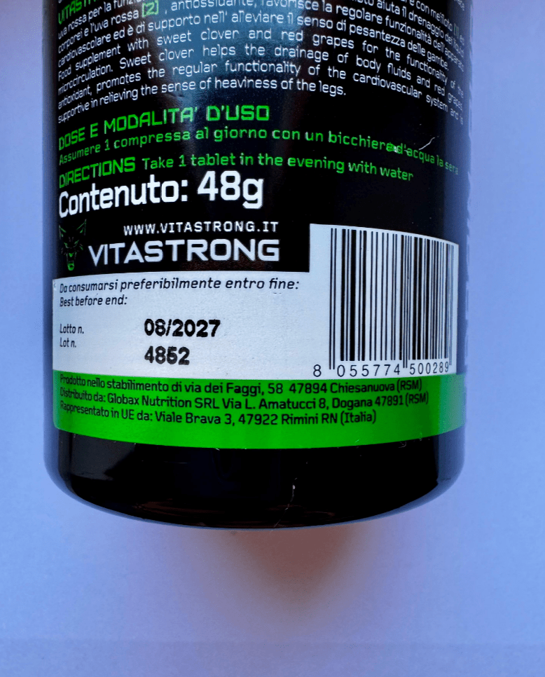 Drainpure Night Vitastrong Vegan — Integratore alimentare con bromelina, uva rossa, meliloto, quercetina, 60 compresse senza glutine, lattosio