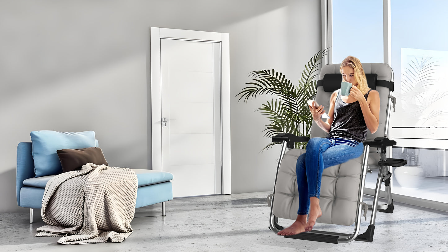 Poltrona Reclinabile ad Alta Gravità Zero Extra Larga 72Cm/28Pollici | Sdraio Pieghevole da Esterno con Cuscino e Poggiatesta Rimovibili, Chaise Lounge Portatile per Abbronzatura con Portabicchieri, Sedie Reclinabili da Esterno per Piscina, Spiaggia, Balc
