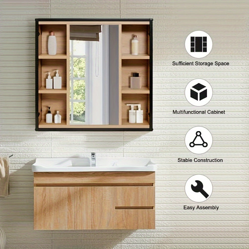 Mobile bagno 1pz.s con specchio, mobile bagno con specchio, mobile con specchio da bagno, mobile sospeso bagno, con ripiani regolabili, realizzato in metallo materiale legno, 60 x 58 x 16 cm
