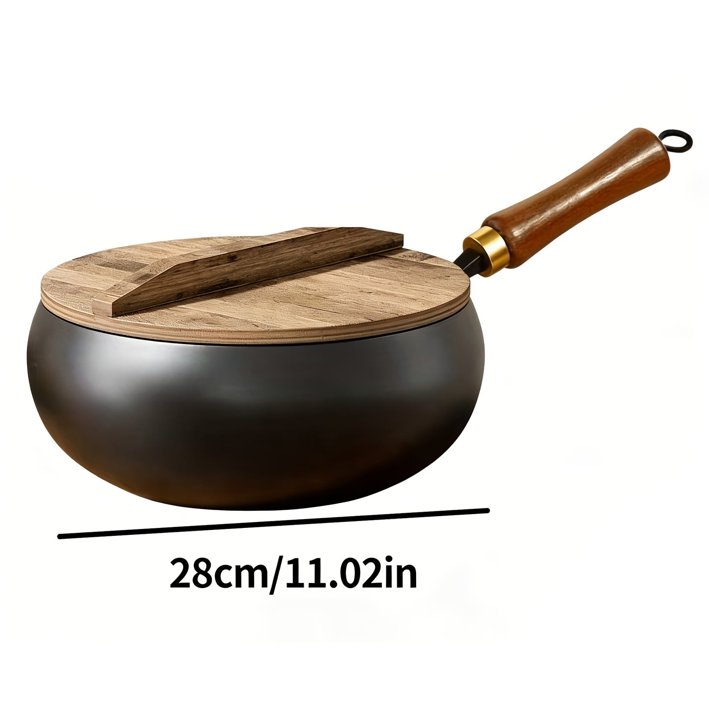Casseruola tradizionale artigianale in ghisa con ampia pancia - Superficie a specchio antiaderente, senza rivestimento, design anti-schizzo e manopola in legno - Costruzione resistente alla ruggine per una distribuzione uniforme del calore - Essenziale pe
