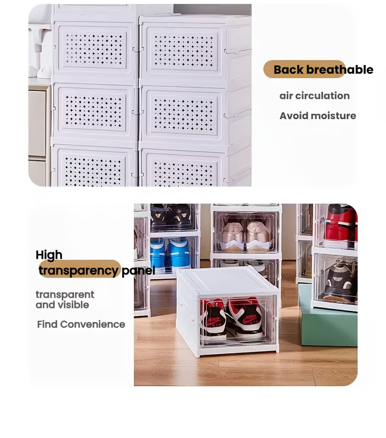 Scatole per scarpe impilabili, contenitori portascarpe in plastica ispessita a 6/9 ripiani – Scarpiera pieghevole e richiudibile con design a vassoio ribaltabile, nessun montaggio richiesto, design verticale salvaspazio, adatta per sneakers/stivali/tacchi