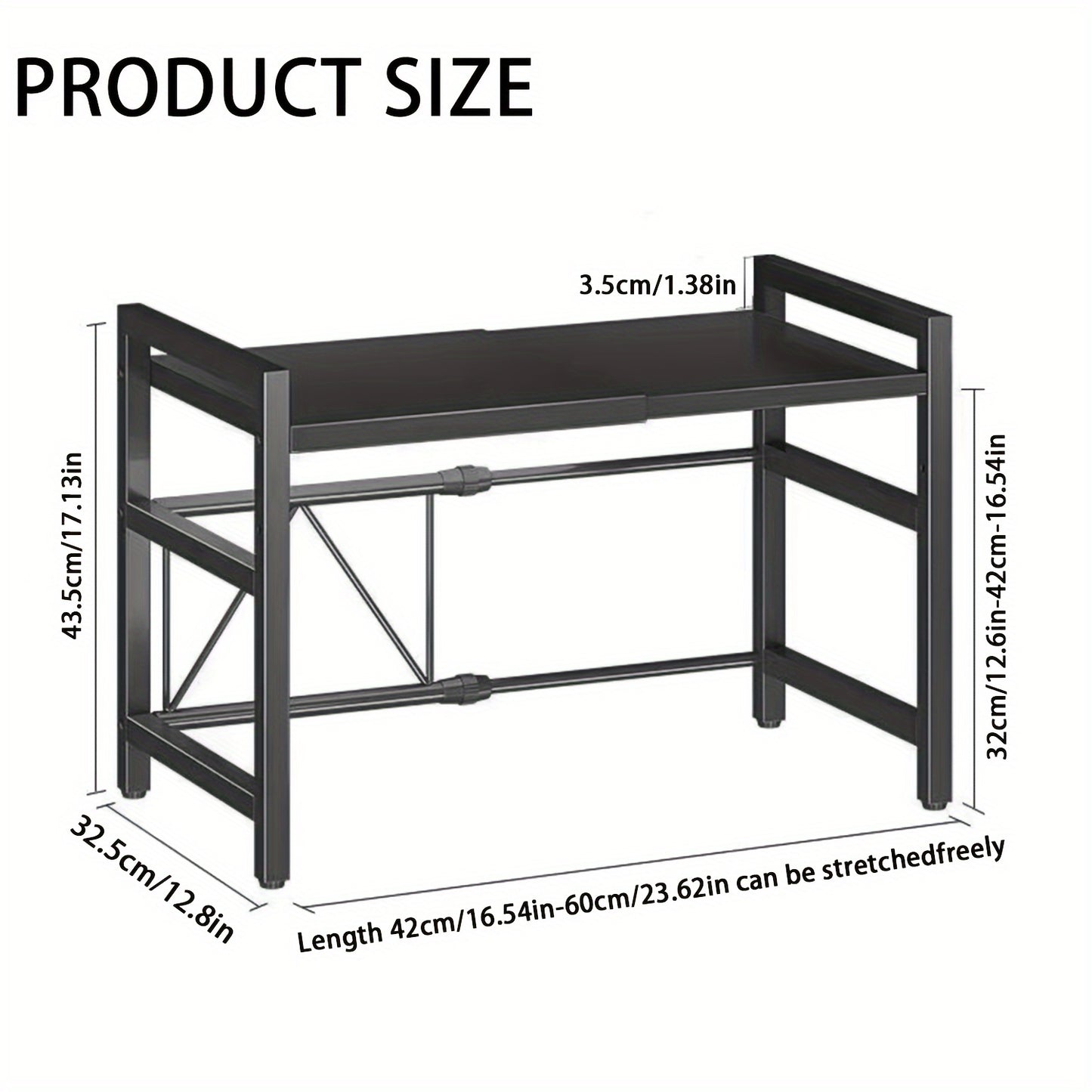 Scaffale Estendibile per Microonde a 2 Livelli con 5 Ganci, Porta Taglieri e 3 Asciugamani, Scaffale per Cucina, Scaffale per Microonde e Forno da Piano, Estendibile 40-64 cm (Nero, Bianco)