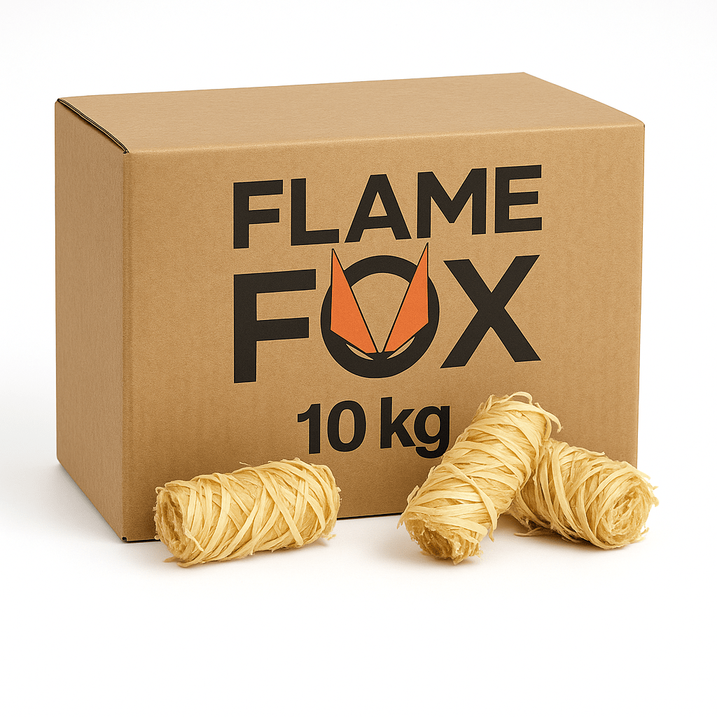 FLAME FOX Lana di Ignizione XXL 10Kg Realizzata con Lana di Legno & Cera I Accendino per Camino & Accendino per Grill per Camino, Forno & Braciere