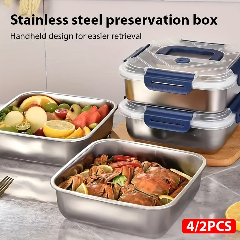 Set da 2/4 pezzi di contenitori per alimenti a tenuta stagna in acciaio inossidabile con coperchi, adatti al microonde, riutilizzabili, perfetti per il frigorifero, ideali per la preparazione dei pasti, la cucina all'aperto, articoli essenziali per la cuc