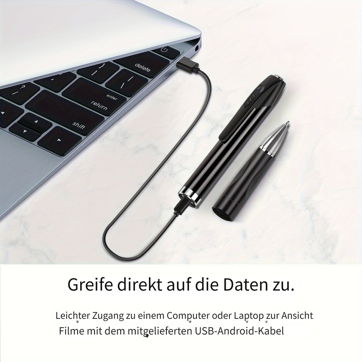 1080P Fotocamera a Forma di Penna Portatile con Batteria Integrata, Registrazione Video Intelligente con Rilevamento Movimento AI, Lunga Autonomia, Scrittura, Riporto Riunioni e Lezioni, Supporto fino a Scheda SD 256G