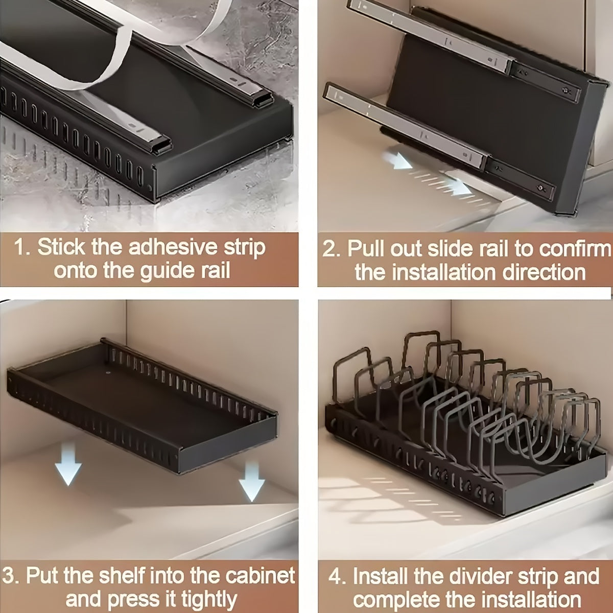 Scaffale da Cucina Estraibile Regolabile, 8/10 Divisori Regolabili per Coperchi di Pentole, Design Adatto per Organizzare Pentole e Coperchi, Combinazione Libera per Soddisfare le Esigenze, Strumenti Pratici per la Casa, Stoccaggio Regolabile, Organizzato
