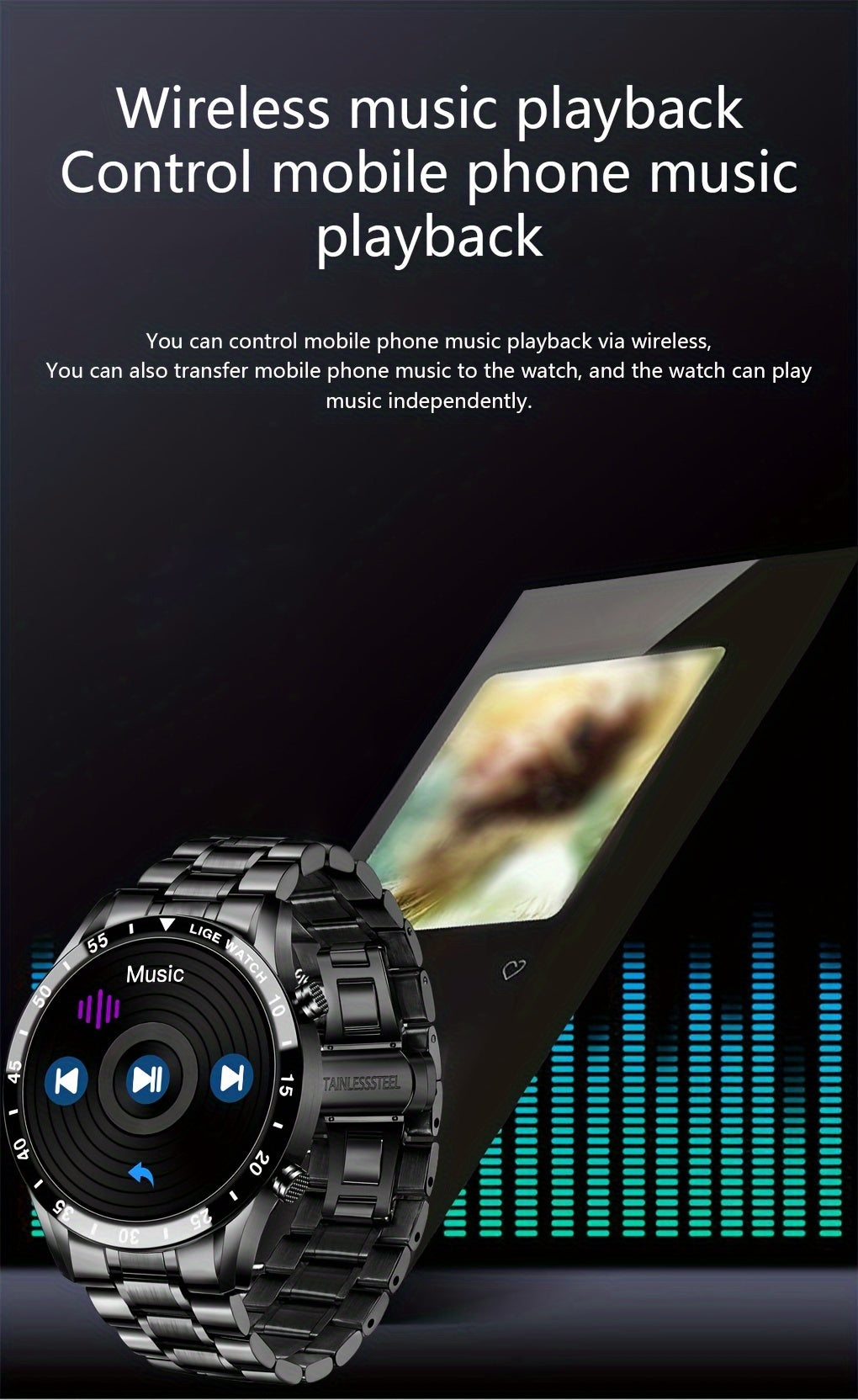 Orologio Intelligente LIGE con Schermo Touch Completo da 3,53 cm. Funzione di Controllo Musicale/Avviso Informazioni Chiamate/Conteggio Calorie. Orologi da Polso Sportivi Multifunzionali per Esterni per Android e iPhone. Adatto per Regali a Uomini