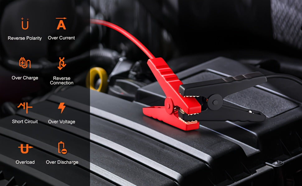 Avviatore di emergenza portatile per auto 6000 A, power bank, booster per veicoli a 12 V, adatto per motori a benzina fino a 7.5 L o diesel fino a 6 L, include torcia a LED e schermo LCD