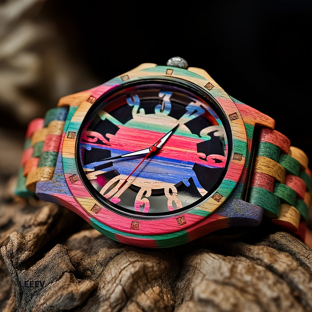 LeeEv Orologi da Uomo in Legno Leggero e Trasparente a Colori Mescolare, Incisi a Mano, Analogico al Quarzo, Orologio da Polso in Bambù, Regalo per Uomo