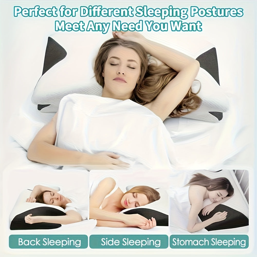 Cuscino Ergonomico per il Collo per Chi Dorme sul Fianco, sulla Schiena e a Pancia in Giù - Design Sagomato, Supporto Morbido ma Solido, Nero con Testura Bianca per il Rilassamento delle Spalle, Costruzione Robusta, Supporto Confortevole per il Collo | Cu