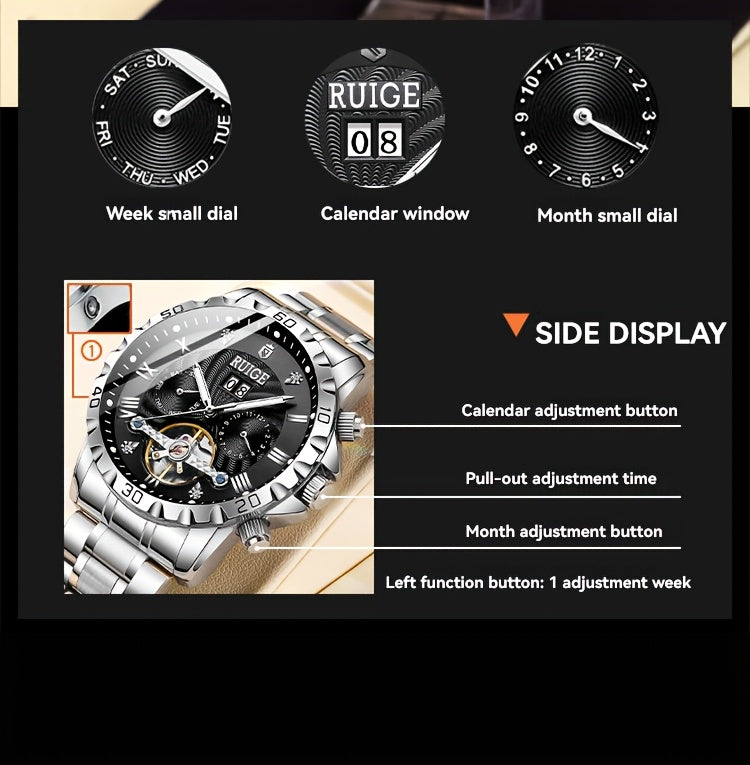 Orologio meccanico automatico di lusso da uomo con indicazione giorno e data, adatto per occasioni d'affari e casual, un regalo perfetto
