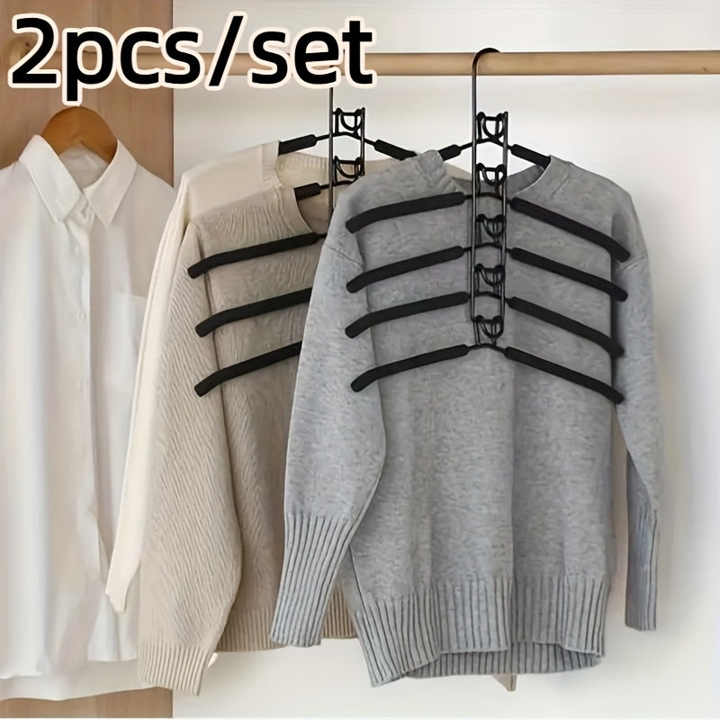 2 pezzi Grucce Multistrato in Metallo Resistente, Appendiabiti Salvaspazio 5-in-1 con Design Curvo e Ripiani Multilivello - Costruzione Robusta e Durevole per Armadio Ordinato, Dormitorio, Portaoggetti - Ideale per Camicie, Vestiti, Cappotti