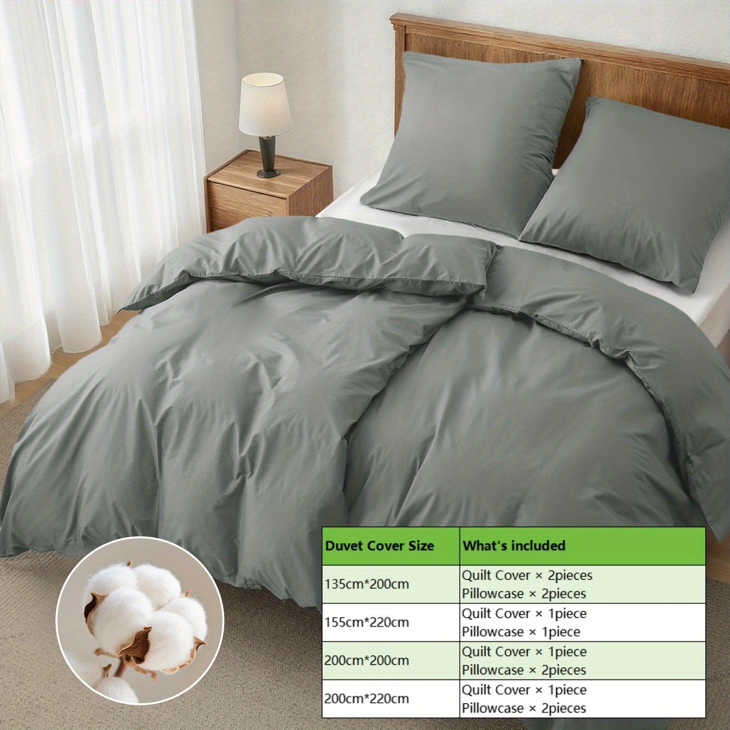 Set Copripiumino 100% Puro, 3 pezzi/4 pezzi, Copripiumino e Federe, Realizzato in Materiale Puro, Morbido e Delicato sulla Pelle, con Cerniera, Disponibile in Diverse Misure: 135X200, 155X220, 200X200, 200X220