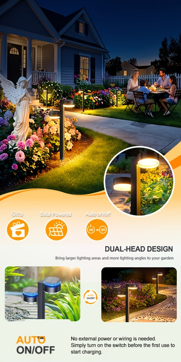 Confezione da 2/4/8 luci solari da esterno, luci solari da esterno a doppia testa super luminose IPX5 fino a 12 ore, luce da giardino automatica on/off per cortile patio vialetto marciapiede vialetto decorazioni natalizie per esterni, GEARITE
