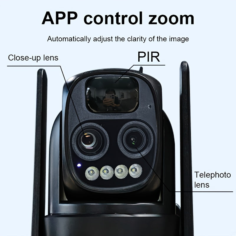 Telecamera di sicurezza 2K ad alta definizione con pannello solare, sistema di monitoraggio PTZ a doppia lente, WiFi 2.4G e 5GHz, riflettore sportivo, visione notturna a colori, chiamata bidirezionale, ultra grandangolare, rilevamento del movimento PIR, a