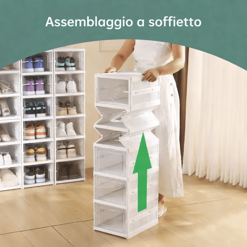 Scarpiera pieghevole ultrasottile salvaspazio a 6 ripiani, facile da montare e dalla struttura compatta, ideale per riporre scarpe e ciabatte