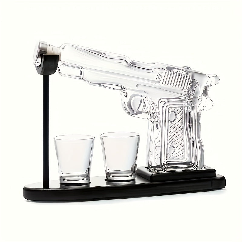 Set, caraffa da whisky da 230 ml/7.78 oz e due bicchieri da vino rosso da 50 ml/1.69 oz con base in legno, set pistola per whisky e vino, combinazione di caraffe in vetro, shaker da cocktail originale, regalo per fidanzato, papà o fratello