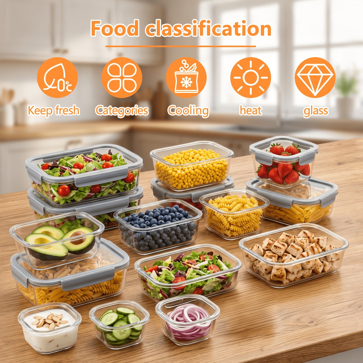 Un set di 24 contenitori in vetro con coperchi a tenuta stagna - barattoli in vetro, perfetti per cucinare, microonde e lavastoviglie - ideali per insalate, frutta, verdura, conservazione sigillata, angolati (12 contenitori, 12 coperchi)