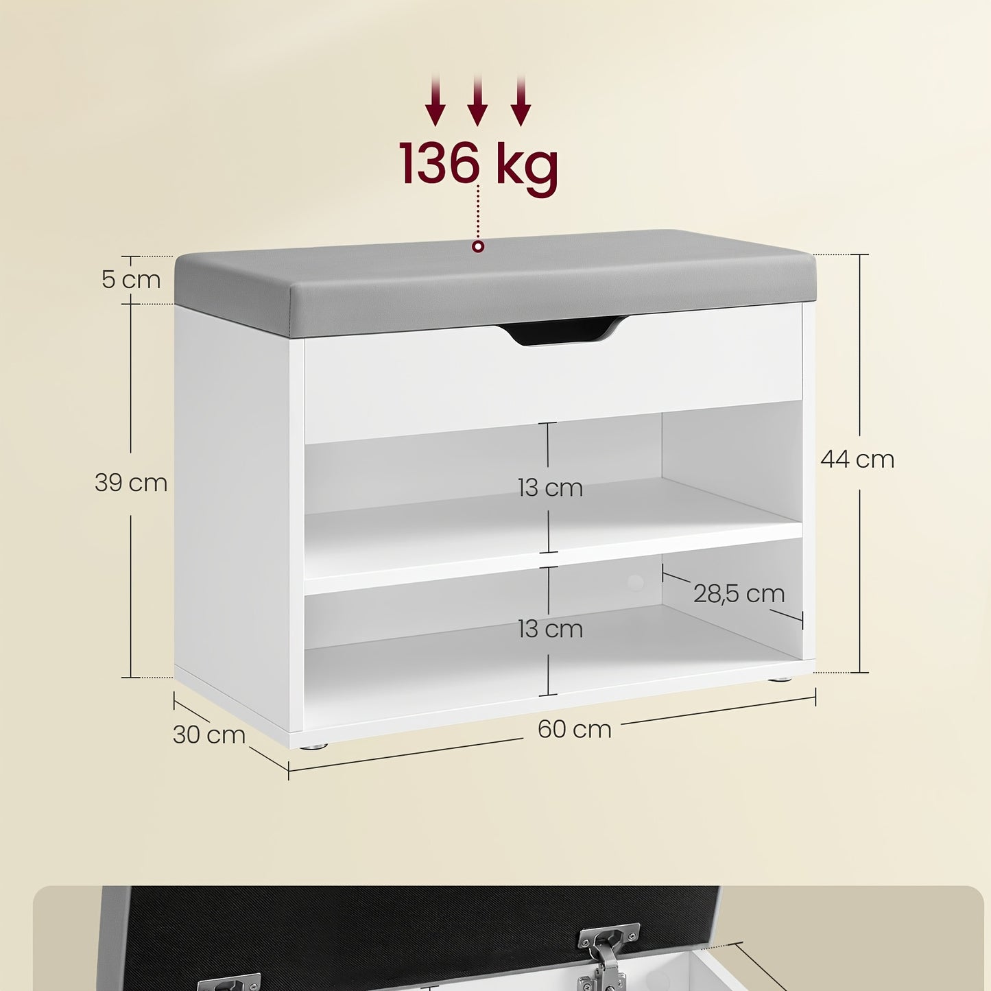 Moderno Scarpiera a 3 Ripiani con Cuscino e Telaio, Compatta e Salvaspazio, Ideale per Ingresso, Soggiorno o Camera da Letto - Mobili per Scarpe Moderni per Ingresso o Lato Divano