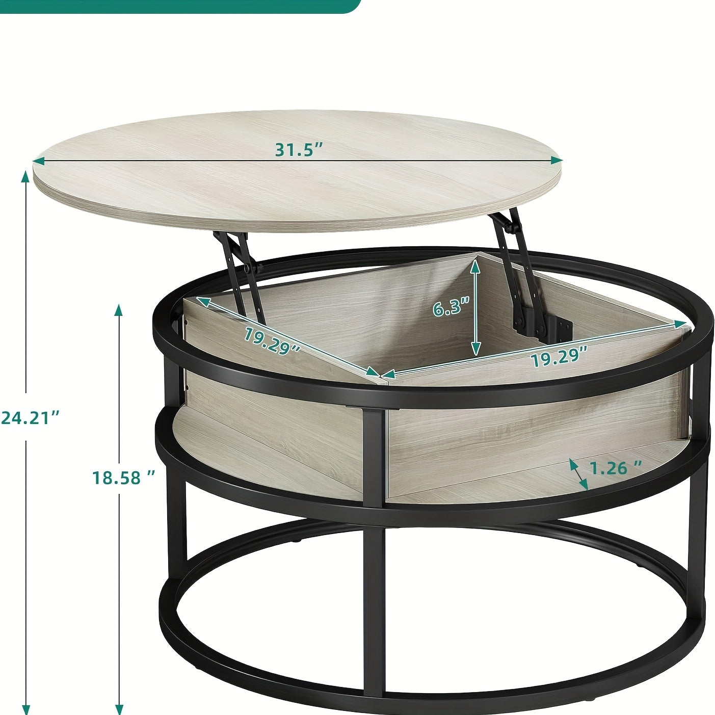 Tavolino da caffè rotondo con sollevamento, tavolino da sa (con scomparto portaoggetti nascosto), tavolino da caffè moderno (con scomparto portaoggetti), adatto per ufficio domestico, tavolino centrale rotondo per soggiorno