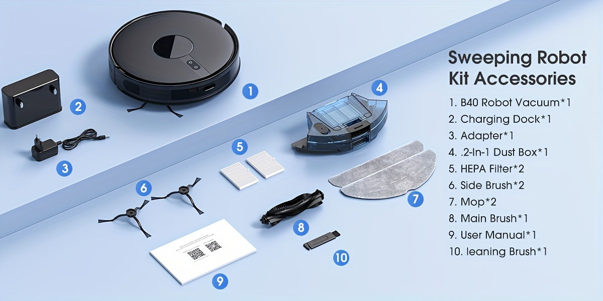 Lubluelu B40 Robot Aspirapolvere, Robot Aspirapolvere e Lavapavimenti 3 in 1, 6500Pa, Bassa Rumorosità 62Db, Corpo Ultra-Sottile 9.98 cm, Mappatura 5 Piani, Pulizia Diversificata, Robot Aspirapolvere per Peli di Animali Domestici, Tappeti, Pavimenti Duri,