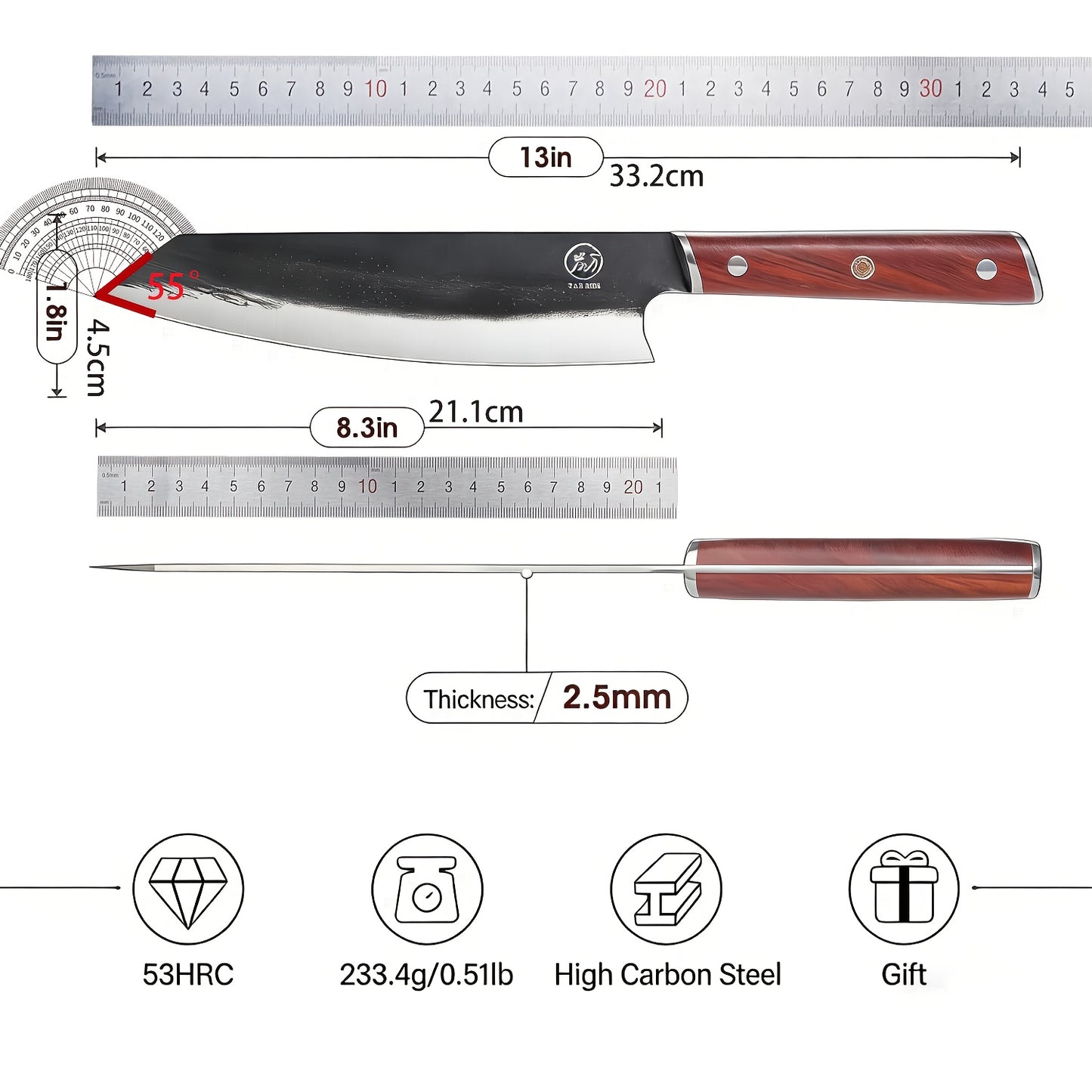 Coltello da cucina affilato, coltello da chef da 33 cm, coltello professionale, coltello da chef, coltello da cucina per sushi per casa/ristorante