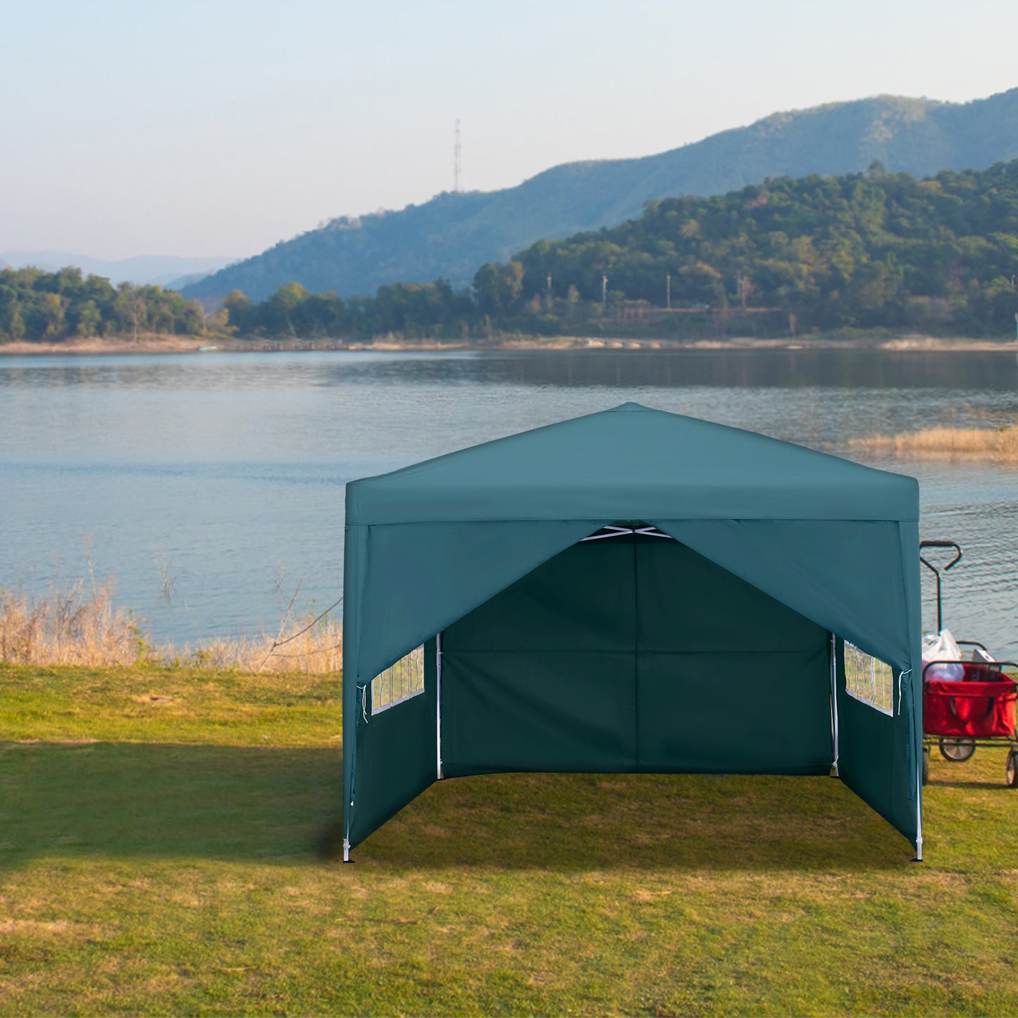 3x3m Gazebo Pieghevole con 4 Pannelli Laterali Rimovibili e Borsa da Trasporto - Tenda da Esterno per Giardino, Patio, Feste, Picnic, Campeggio - Antracite/Grigio Argento/Bianco/Verde Scuro