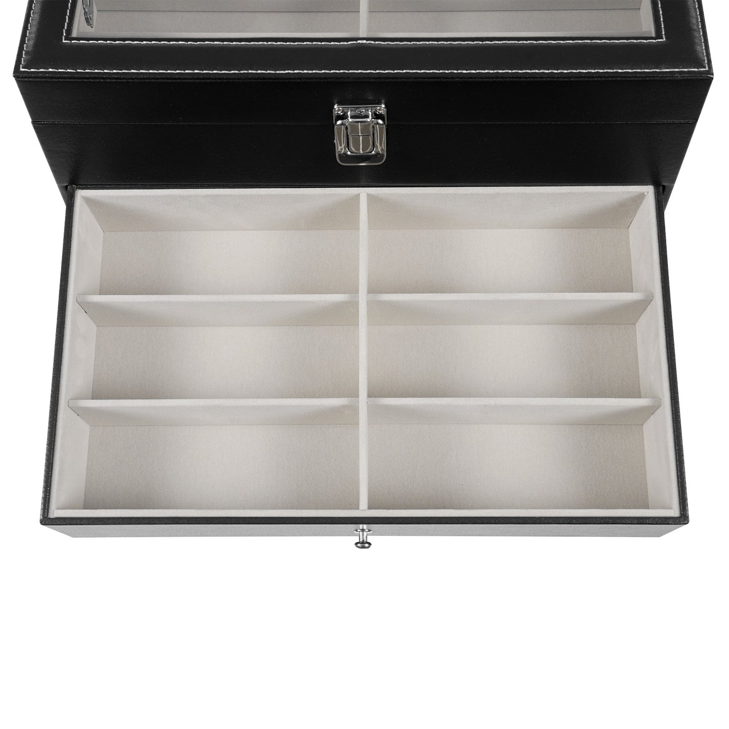 Scatola portaocchiali e orologi a 3 strati con 24 scomparti, custodia organizzatrice per occhiali da vista alla moda per donna e uomo - Portaocchiali portaoggetti multiplo con cassetto, coperchio in vetro e passante per esterni