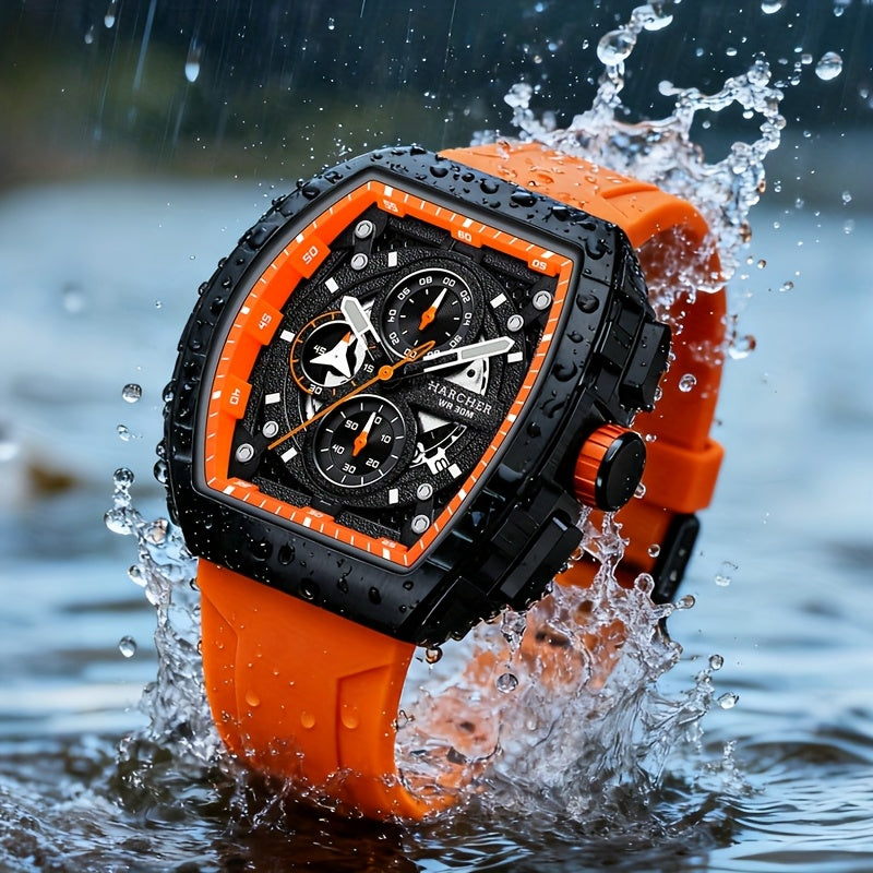Orologi da polso da uomo H, movimento al quarzo ad alta precisione, cinturino in silicone, impermeabile, calendario, design multifunzionale, orologi da uomo eleganti