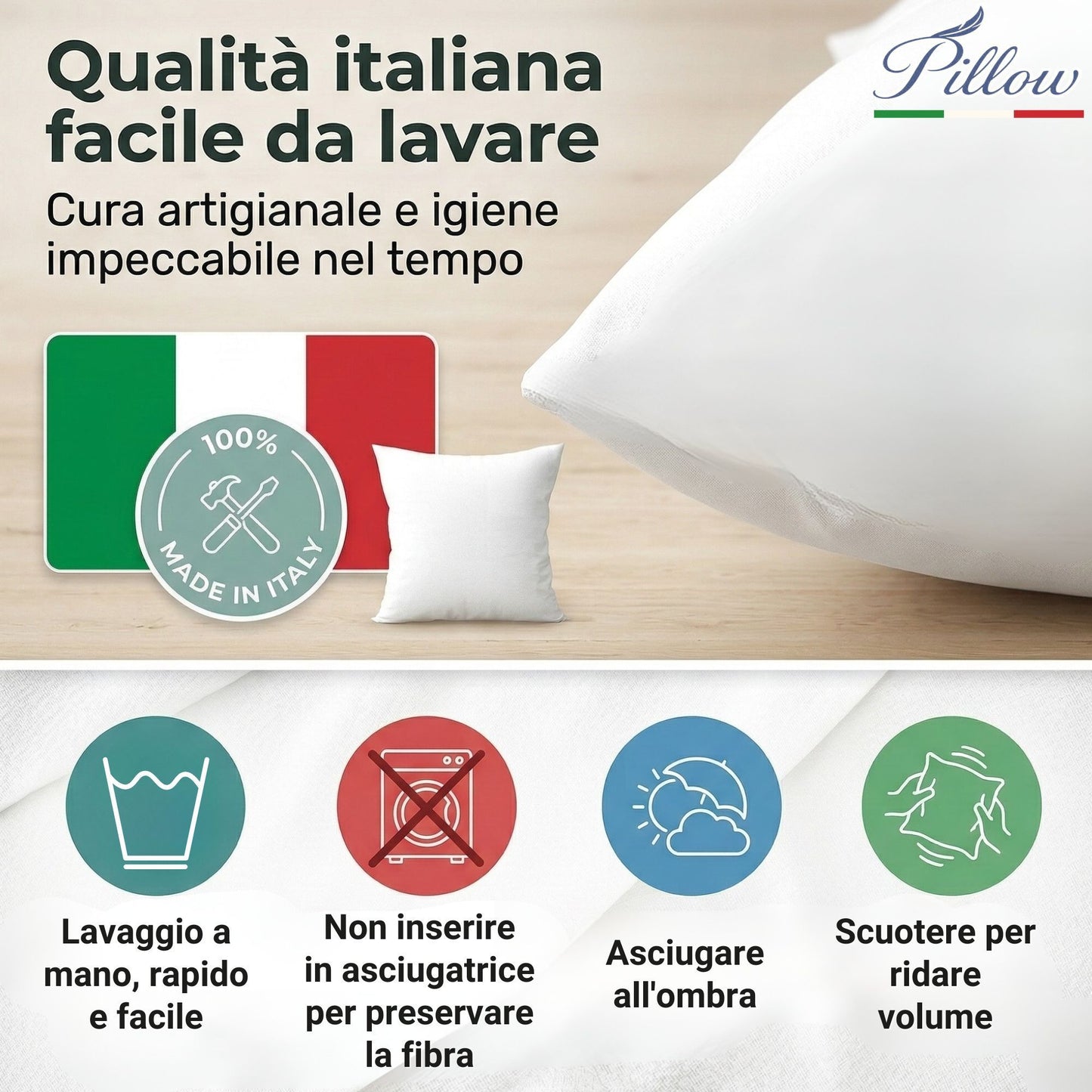 4 Imbottitura Cuscini 50x50, Set da 4 Cuscini per Divano Anallergici Morbidi e Soffici, Cuscino Interno Quadrato Prodotto in Italia, Facile da Lavare