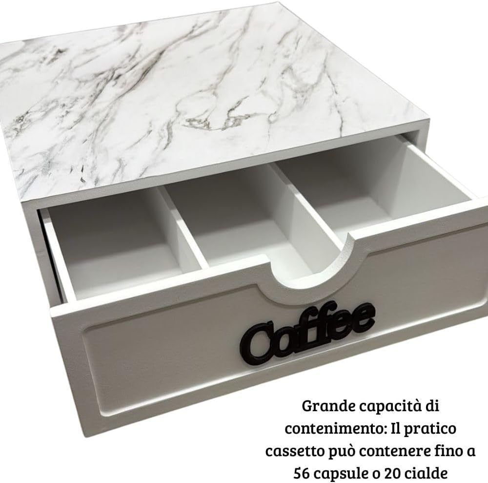 Cecaro Group Porta Cialde in Bambù con Cassetto (3 Scomparti) – Organizer Elegante per Cialde, Capsule e Tisane