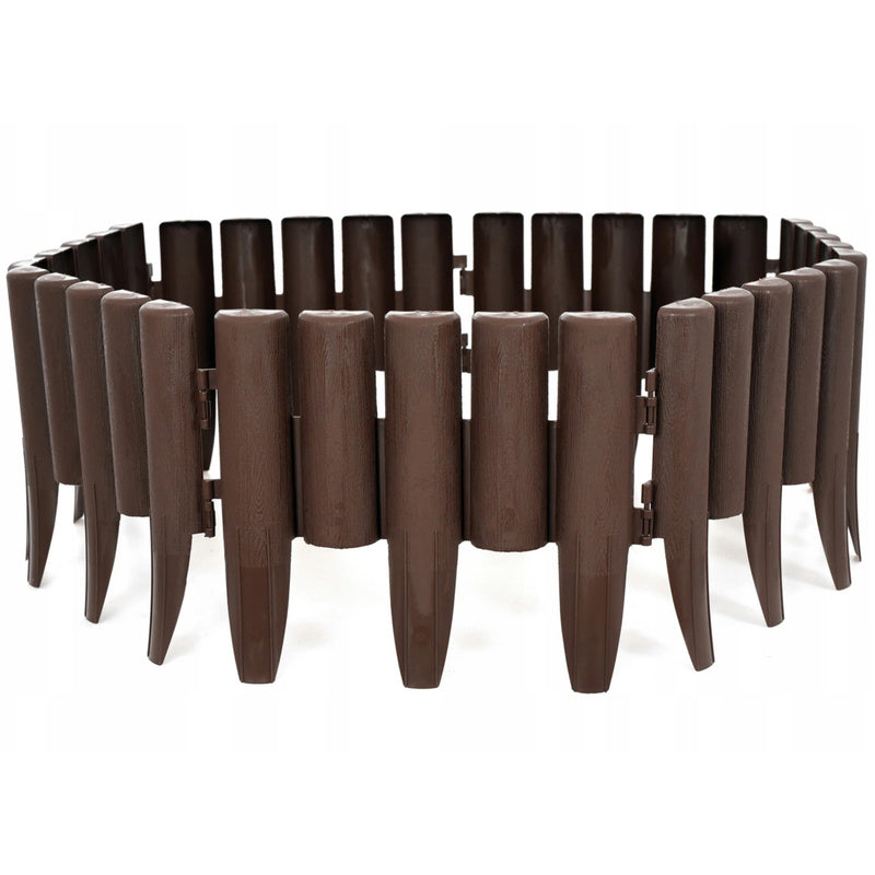BORDURA DA GIARDINO 280 X 24 CM MARRONE, PALIZZATA IN PLASTICA PER PRATO, BORDURA PER AIUOLE E SENTIERI, RECINZIONE DECORATIVA DA GIARDINO