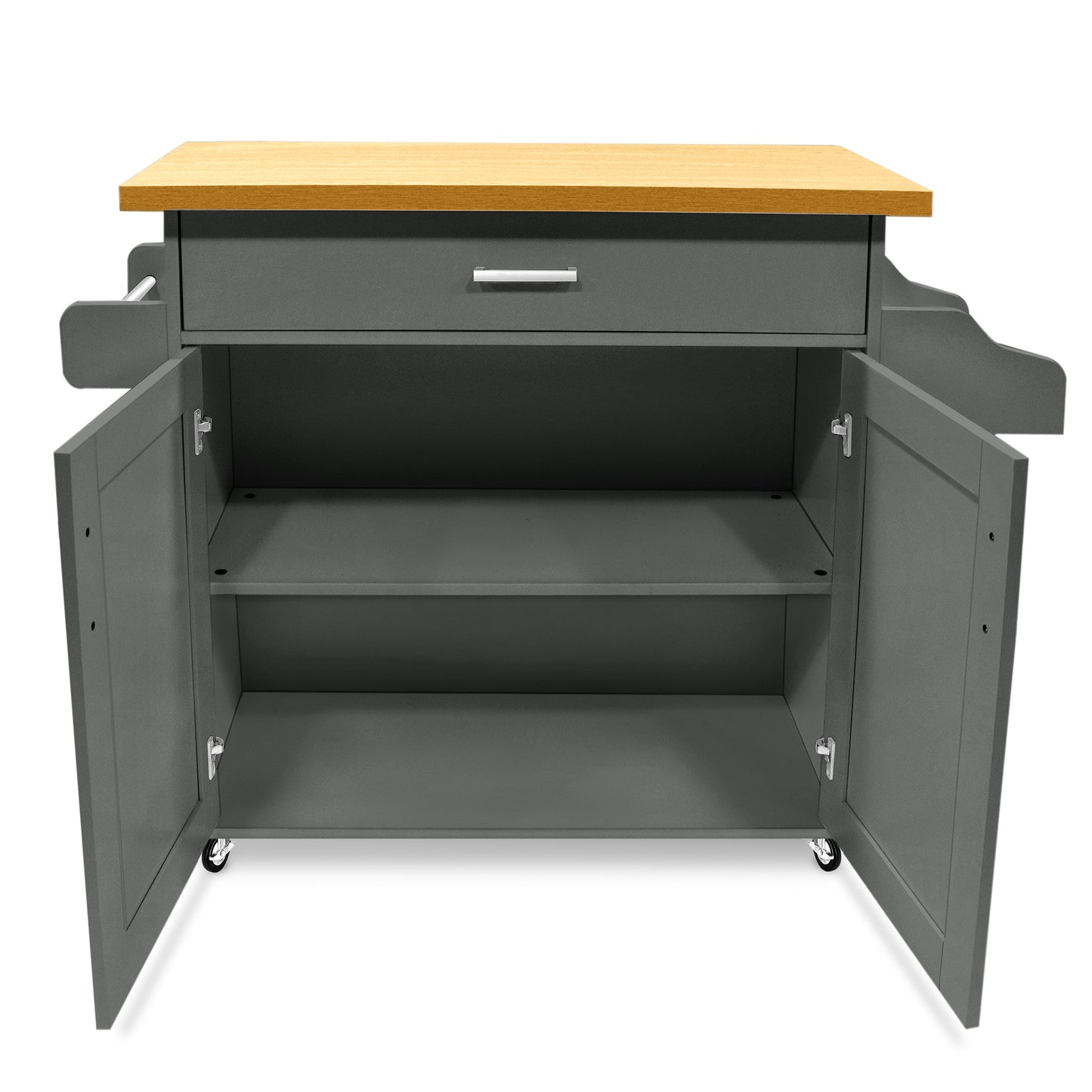 Carrelli per Servizi Alimentari 115X36X90Cm Isole da Cucina Mobili MDF Piano Lavoro Carrello da Cucina con Rotelle, Cassetto, Scaffale, Porta Asciugamani & Porta Spezie Carrello Capacità di Carico Fino a 50KG Carrello da Pranzo per Feste