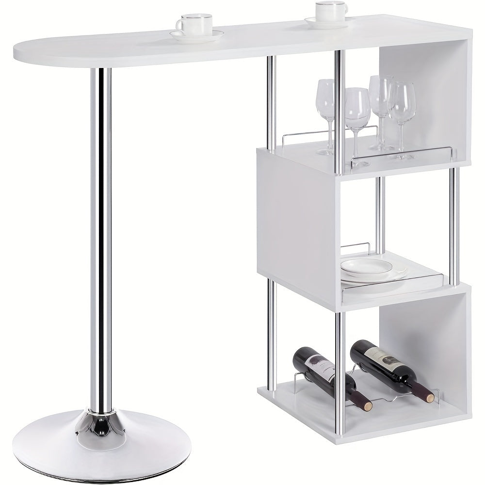1 pz. Bancone Bar Tavolo da Bistrot Bancone Tavolo con 3 Ripiani con Portabottiglie in Metallo MDF Bianco 113 x 40 x 105 cm (L x P x A) Adatto per Cucina e Altri Luoghi