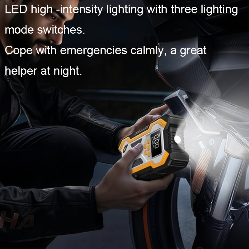 Avviatore di emergenza portatile multifunzione 9-in-1 10000A con gonfiatore per pneumatici e compressore d'aria, avviatore portatile per batteria auto 150PSL, gonfiatore digitale per pneumatici, luce di emergenza a LED e strumento accessorio per auto. Dis