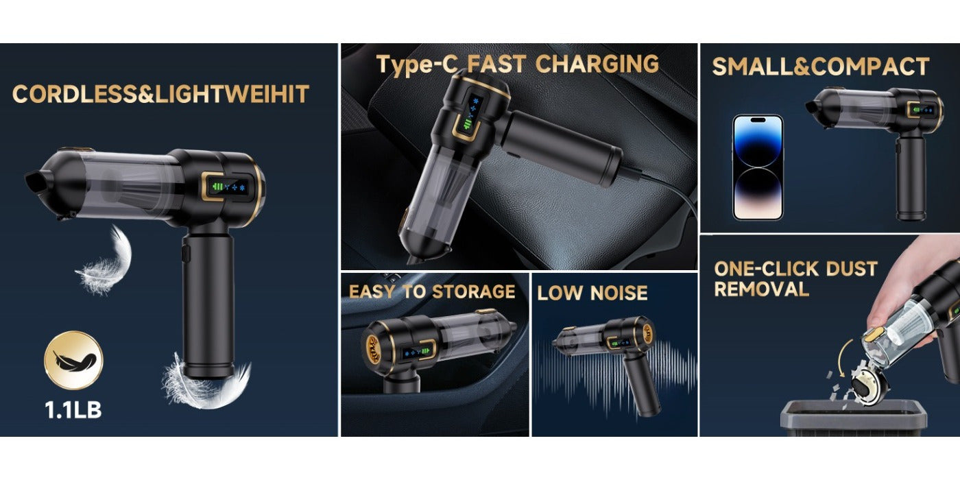 Aspirapolvere a Mano Senza Fili con Forte Aspirazione 22000Pa per Auto e Casa, Mini Aspirapolvere, Aspirapolvere Portatile per Auto, 4 in 1 per Peli di Animali/Divano/Tappeto con Contenitore per Polvere Facile da Svuotare