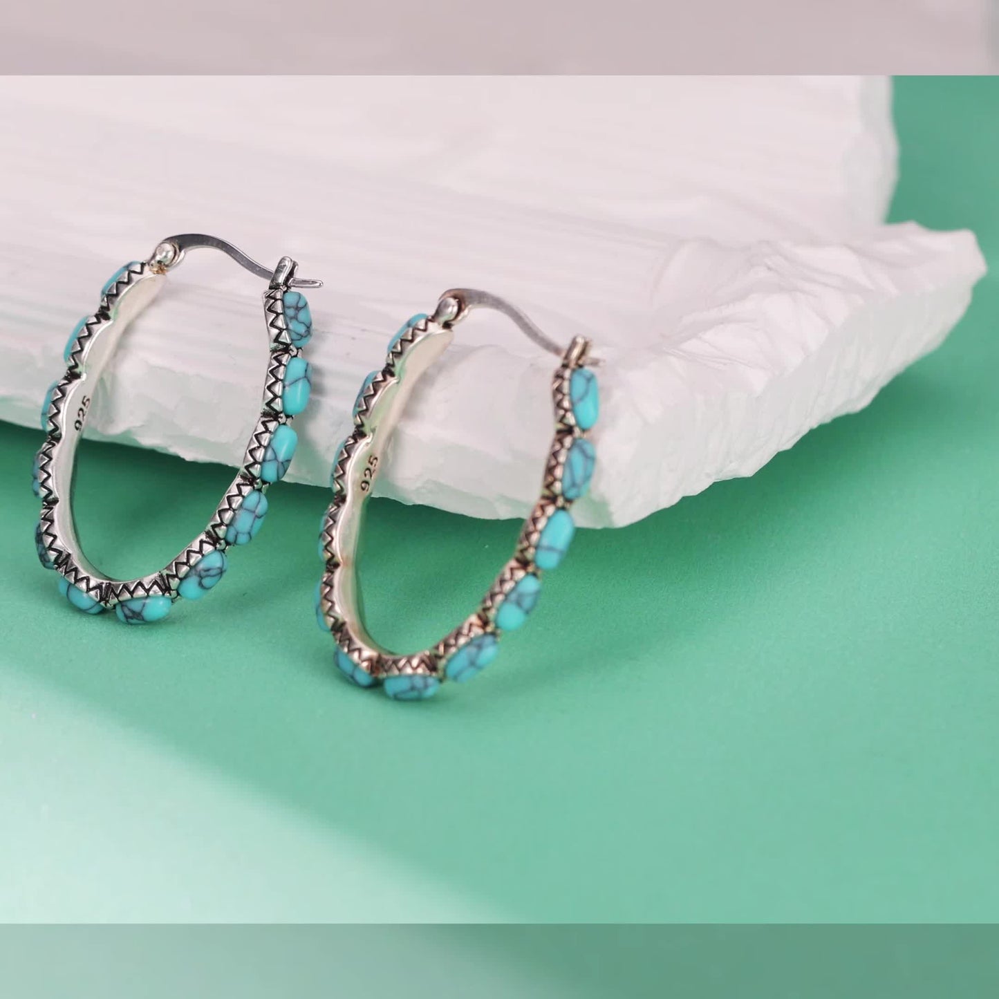 Magazzino Locale, Orecchini in Argento Sterling 925 con Turchese e 5,2 g di Argento, Stile Bohémien, Uso Quotidiano, Scelta Regalo di Natale, con Confezione Elegante.