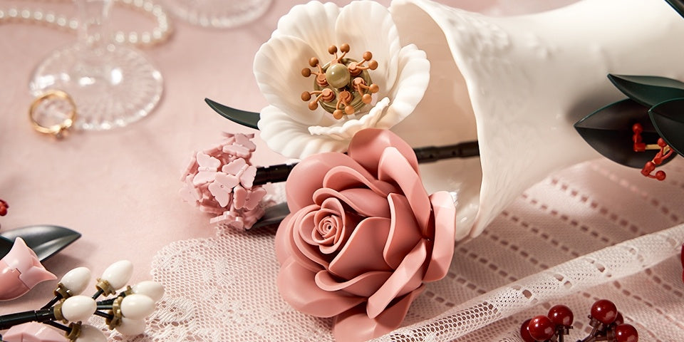 Regalo di San Rose Rosse, Rose Bianche, Bouquet di Rose Rosse, Fiori Artificiali che Non Sbiadiscono, Bouquet di Blocchi da Costruzione per Adulti, Adatto per Bouquet Nuziale di San
