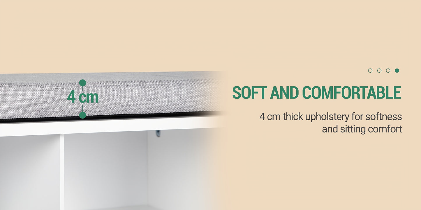 Set scarpiera per armadio, appendiabiti, divanetto scarpe con cuscino, divano d'ingresso, organizzazione e stoccaggio, 30 X 104 X 49 cm, appendiabiti a parete con 9 ganci, camera da letto, area ingresso, bianco e grigio